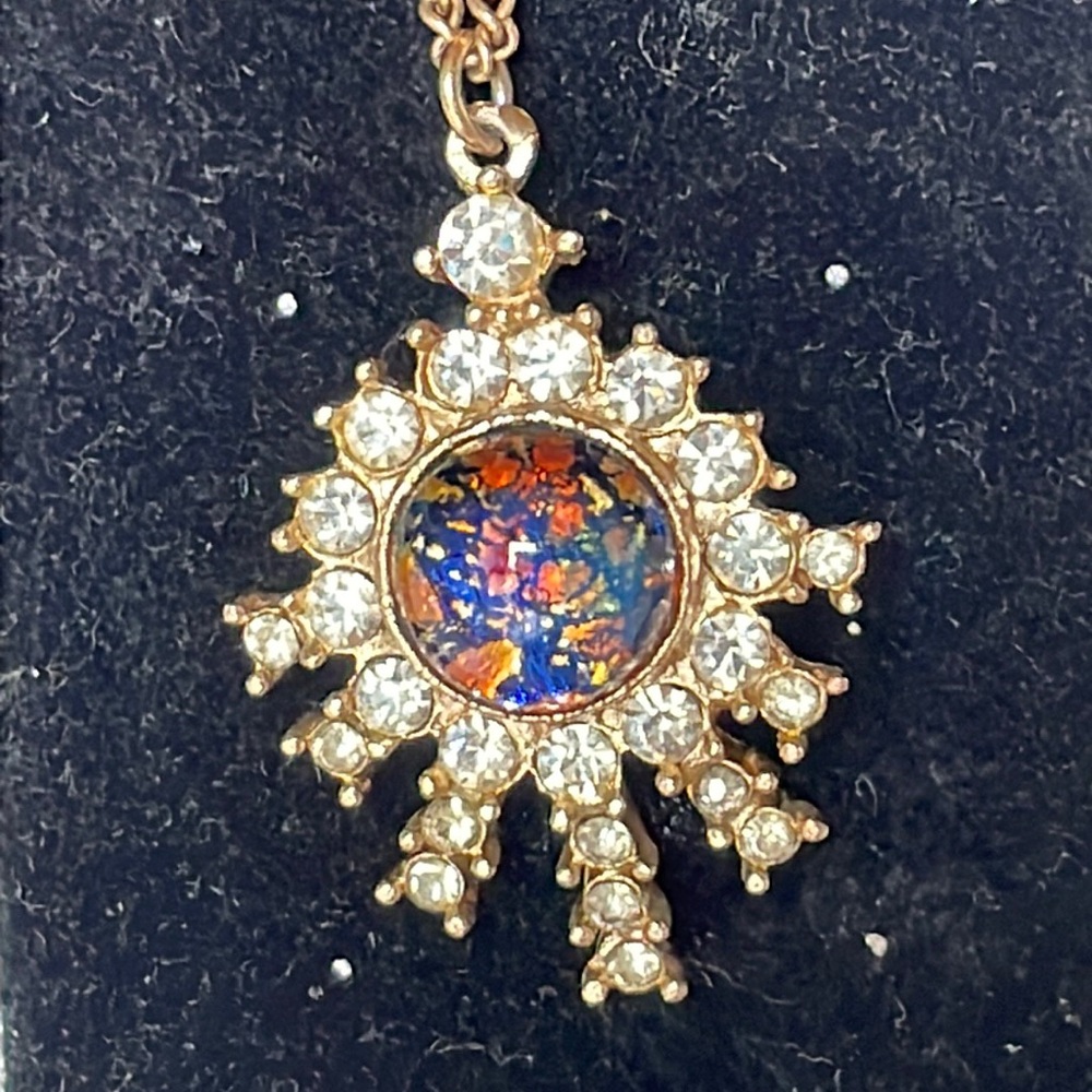 VTG 1960’s Foil Glass & Rhinestone Necklace